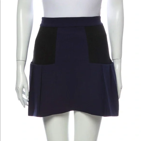 Alice + Olivia Pleated Blue & Black Mini SkirtXS/2
