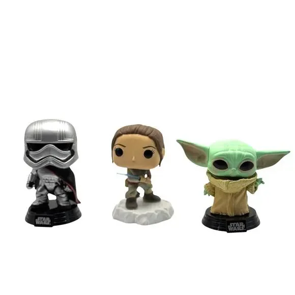 Funko Pop! Star Wars Bobble Head Lot, Phasma #65, Rey #104 Grogu #368, Loose