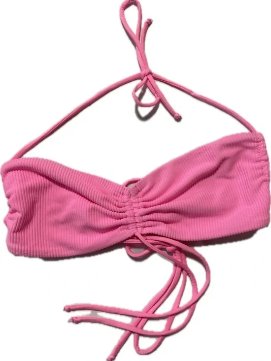 Frankie's Bikinis Pink Ribbed Bandeau Bikini Top