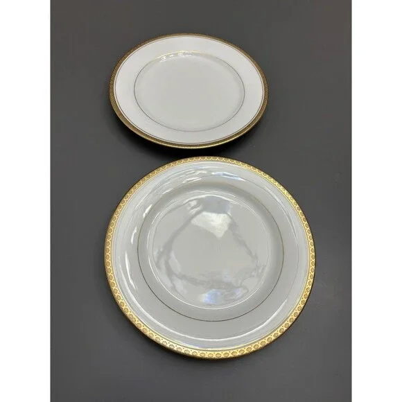 Lot Of 2 NORITAKE RICHMOND SALAD PLATES WHITE GOLD WITH EDGE 8 1/4