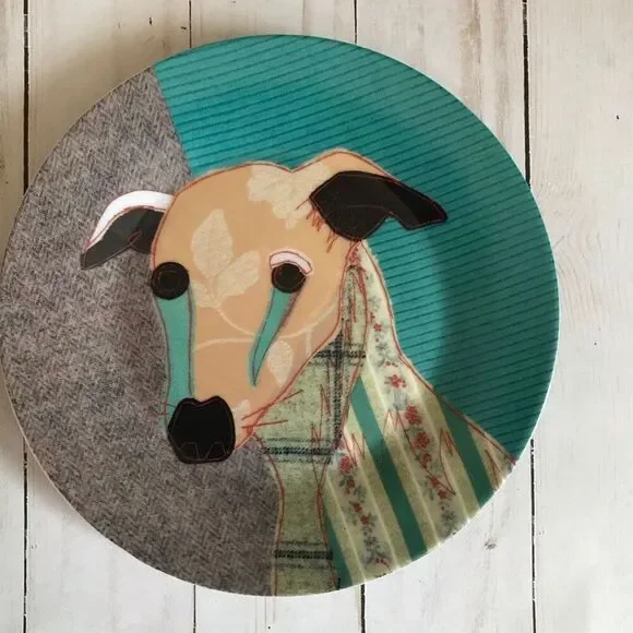 Magpie greyhound dog pop art Plate 6” ceramic plate collectible Beasties