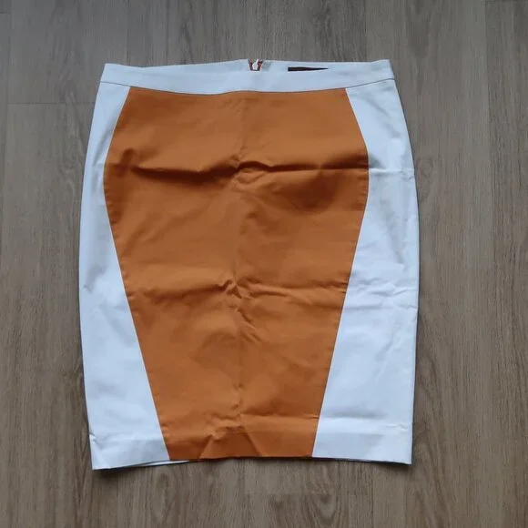 Melanie Lyne Cotton Blend Pencil Skirt Size 10 in Orange/White