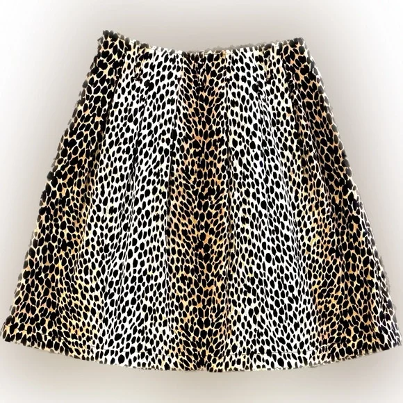 White House Black Market Leopard Animal Print Full Skirt Pockets Size 2 NWT