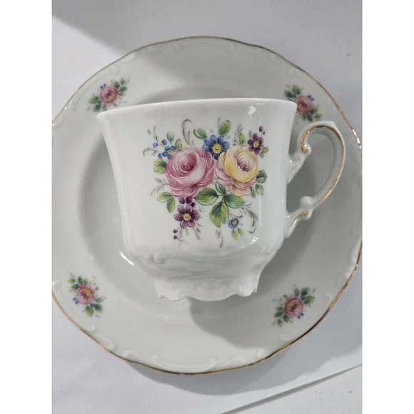 Johann Seltmann Porcelain Cup & Saucer Set Floral Design Germany