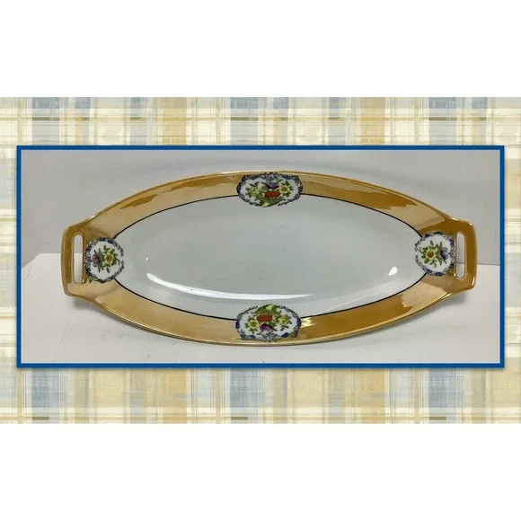 Noritake Lusterware‎ Relish Dish Peach White Floral Pattern Hand Painted Japan