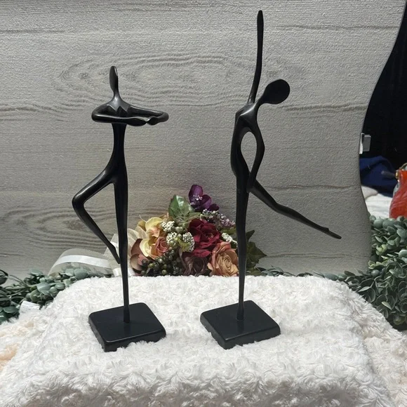 vintage Bodrul Khalique black bronze ballet dancer sculptures from IKEA 14”