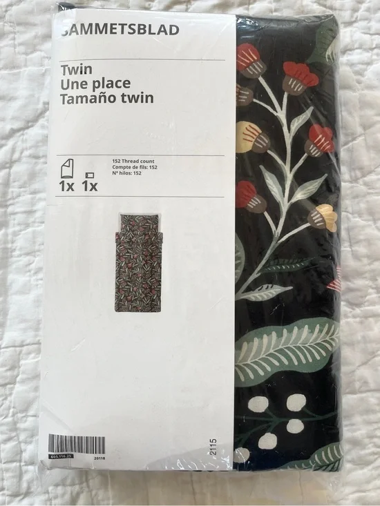 NEW IKEA SAMMETSBLAD Twin Duvet Cover Sham Black Floral Green Red 100% Cotton