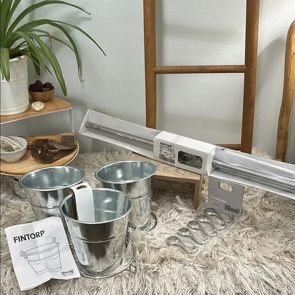 Ikea Fintorp Bundle Of Steel Rail 22.5”-5 Hooks -3 Buckets Utensil Hanger