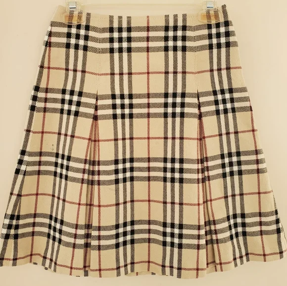 Burberry Blue Label Pleated Knee-Length Classic Nova Check Cotton Skirt