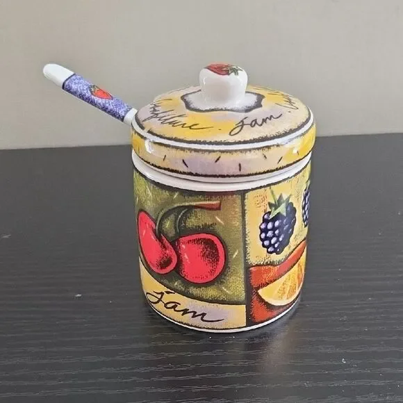 Colorful Ceramic Jam Jar with Spoon
