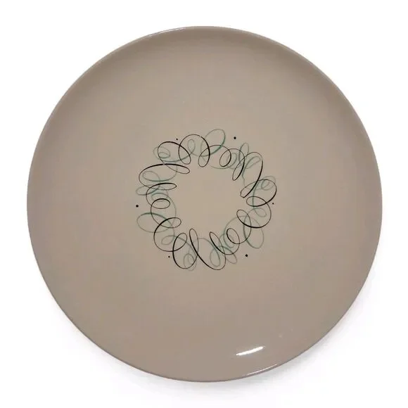 Vintage MCM Dinnerware Platter Teal/Black Swirl Stoneware Speckled 13