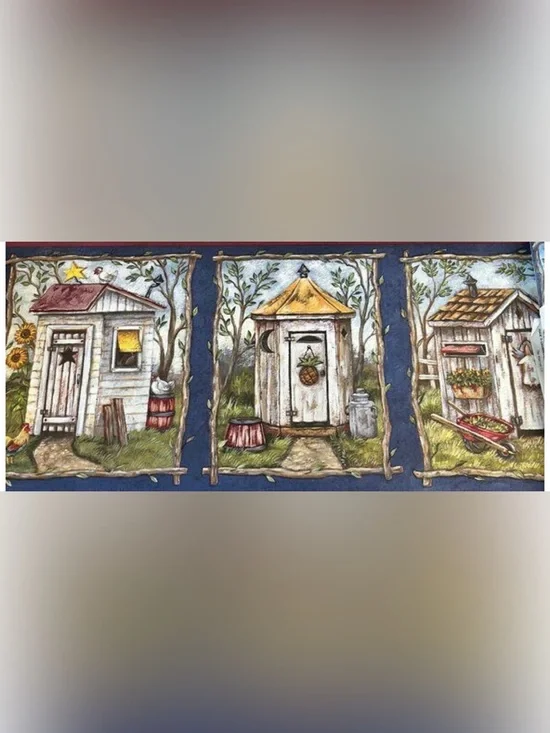 Vintage Warner Border Pattern CUP3361 Wood Houses Country Cottage