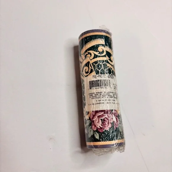 Grandma core Cottage  Vintage Pre-Pasted Wallpaper Border Floral Green Gold  4yd