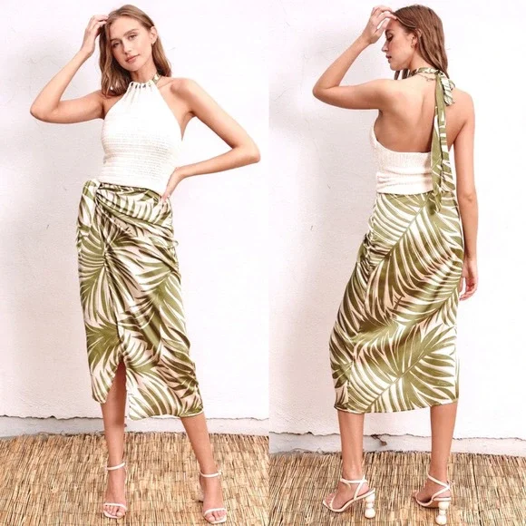 NEW NWT Dress Forum Palm Fronds Tropical Adventures Sarong Wrap Midi‎ Skirt - M