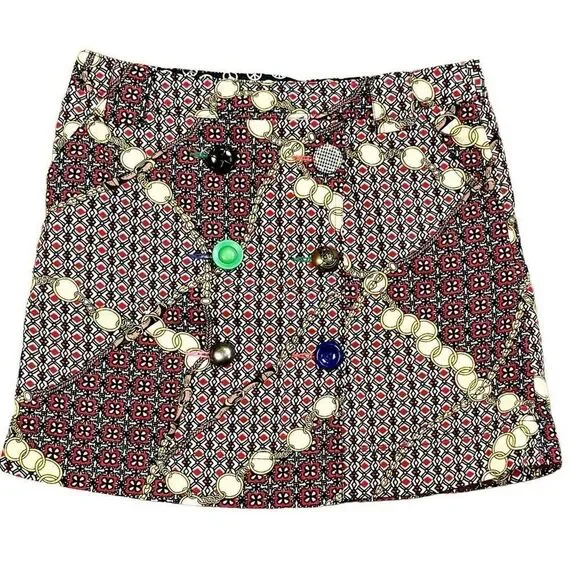 Ivy Jane Geometric Print Button Embellished Pockets Skirt 4