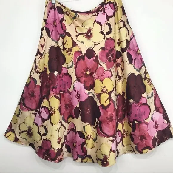 Pendleton Burgundy Cream Pink Floral 100% Silk Skirt