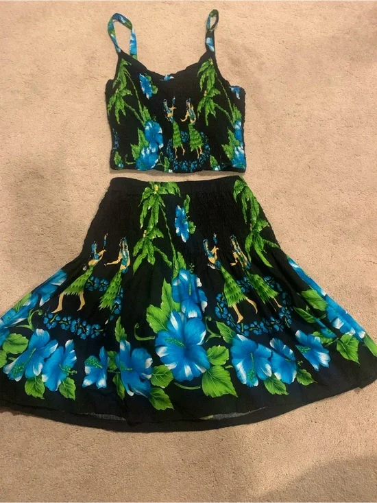 Vintage Just Cruising Hawaiian Tropical Two-Piece Skirt Set