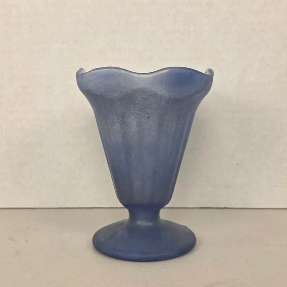 VTG KIG-Indonesia Frosted Blue Glass Sundae Dish Footed Tulip Ice Cream Bowl 5