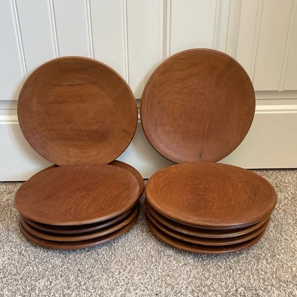 Set of 12 vintage wooden plates lightweight eco friendly