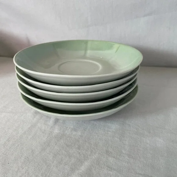 Vintage Zeh Scherzer‎ Bavaria Germany Saucers Set of 5 Light Green Trim