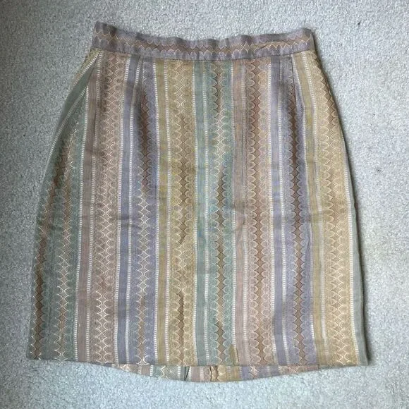 Designer Pastel Heart Print Jacquard Mini Skirt - Viscose Linen Blend - SZ S