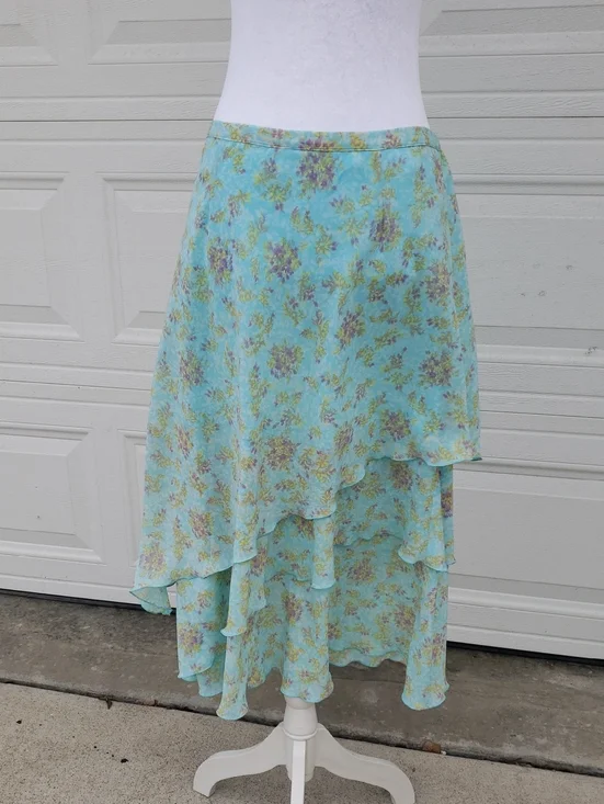 Vintage Christopher & Banks Floral Tiered Midi Dress Size 12 Y2K Forest Fairy