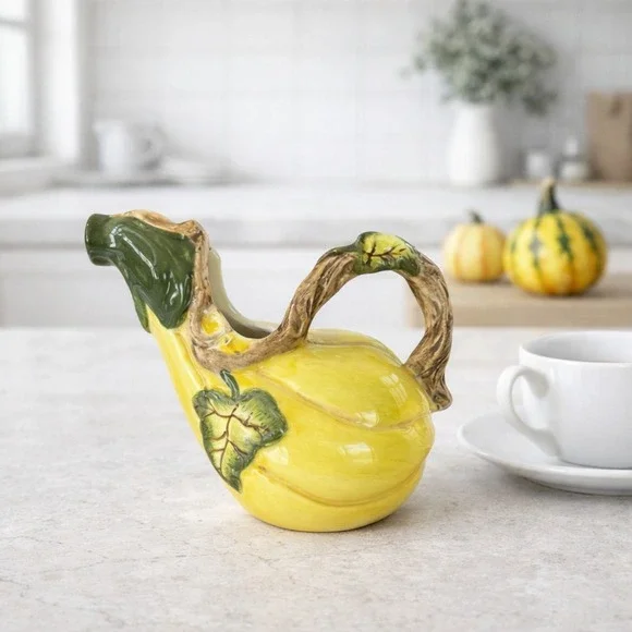 Vintage Bico Figural Squash Gourd Creamer Ceramic Yellow Veggie Pitcher