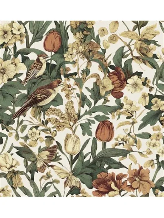 Floral Bird Peel And Stick Wallpaper Beige Vintage Removable Contact Paper