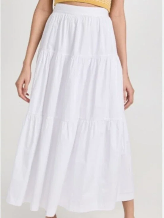Staud Sea Tiered Poplin Cotton Skirt Resort White Sz00