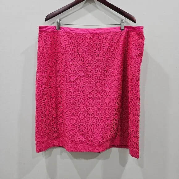 Talbots Womens Lace Overlay Pencil Skirt 18W Pink Romantic Feminine Barbiecore