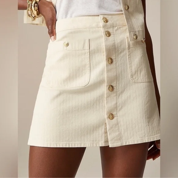 J. Crew Textured denim mini skirt in ecru Cream Gold Size 28 NWT