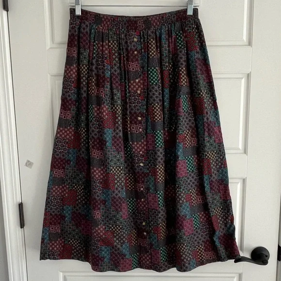 Vintage David Brooks Women’s Cotton Patchwork Maxi Skirt Size 14 Academia Preppy