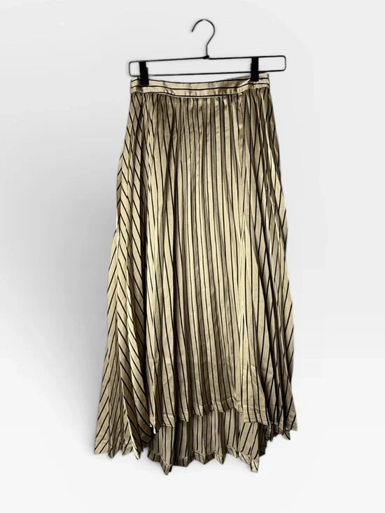 Cara Loren Pleated Hight-Low Skirt Size XS Gold and Black Striped Midi (P)