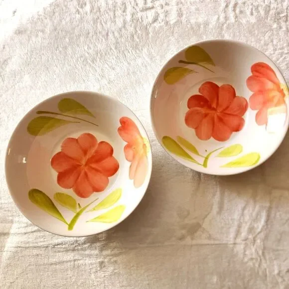 Set of Two Vintage Alco 7 Inch Hand Painted Cereal Bowls Made in