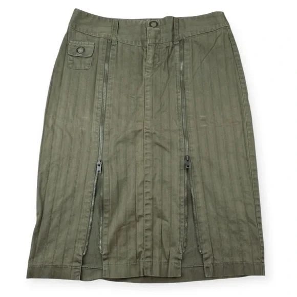 Morbid Threads Zip Pencil Skirt Goth Y2k Juniors 7 Olive Green 2000’s grunge