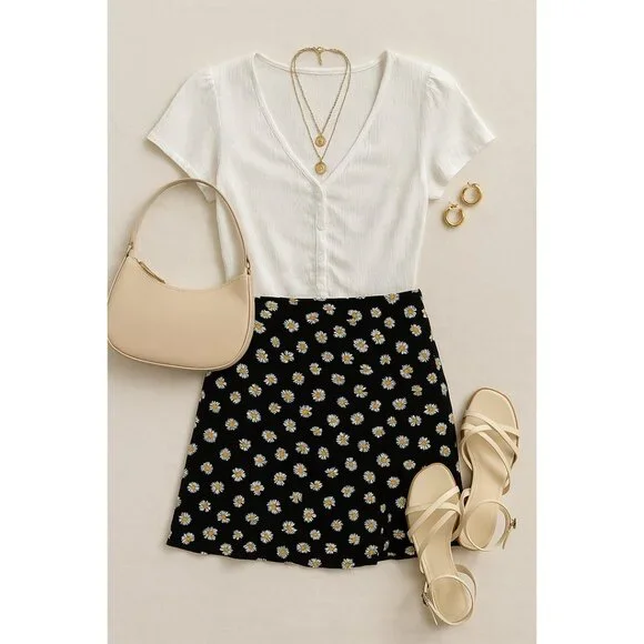 Hollister Mini Skirt | Ultra High Rise Daisy Print | Size Medium