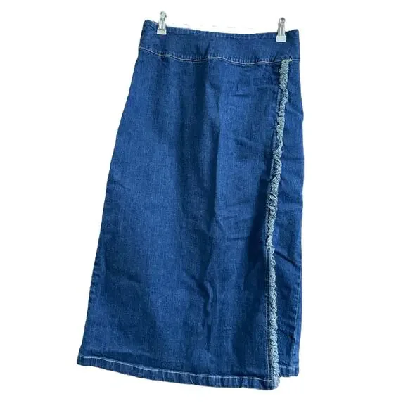 Monterey Bay Vintage Denim Fringed Midi Pencil Skirt size 10