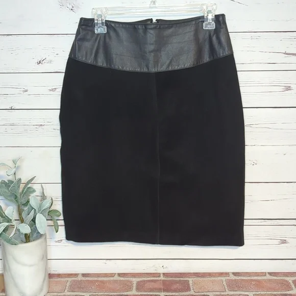 Vintage 80's Interim‎ Black Suede Leather Pencil Mini High Rise Skirt size 13
