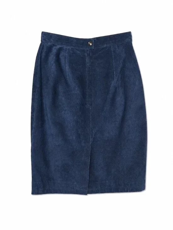 90's Navy Blue Suede Midi Skirt, Size 4