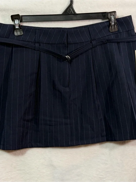 Navy Pinstripe Mini Skirt with Waist Tie