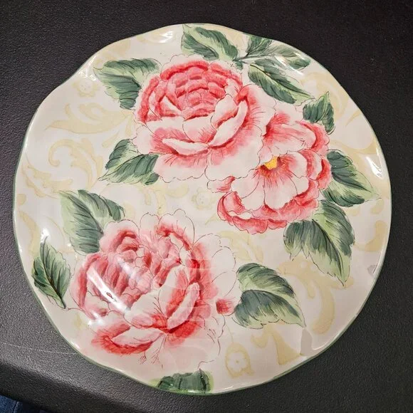MAXCERA “Big Pink Peony” Hand Painted 10-1/2” Dinner Plate