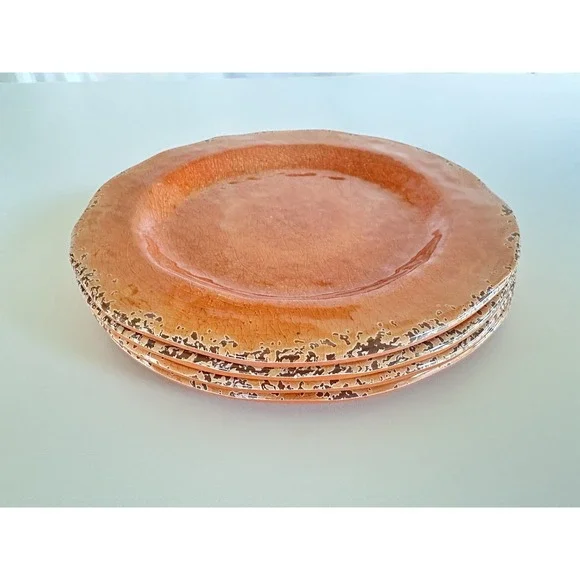 Pier 1 Carmelo Peach Crackle Melamine Lunch or Salad Plates Set 4 8.75