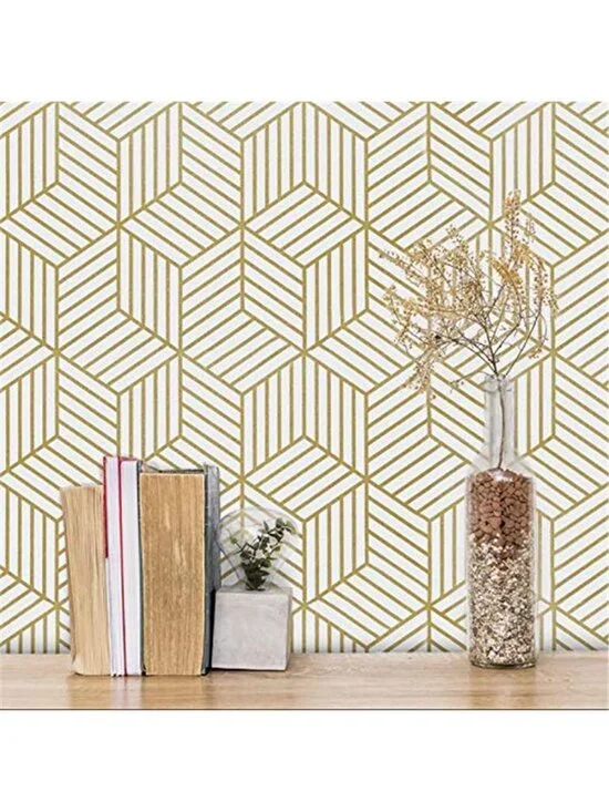 Gold Geometric Peel Stick Wallpaper Self Adhesive Removable Vinyl Modern 118in
