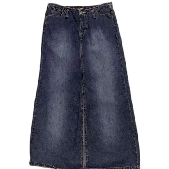 Angels denim boho maxi skirt front slit low rise