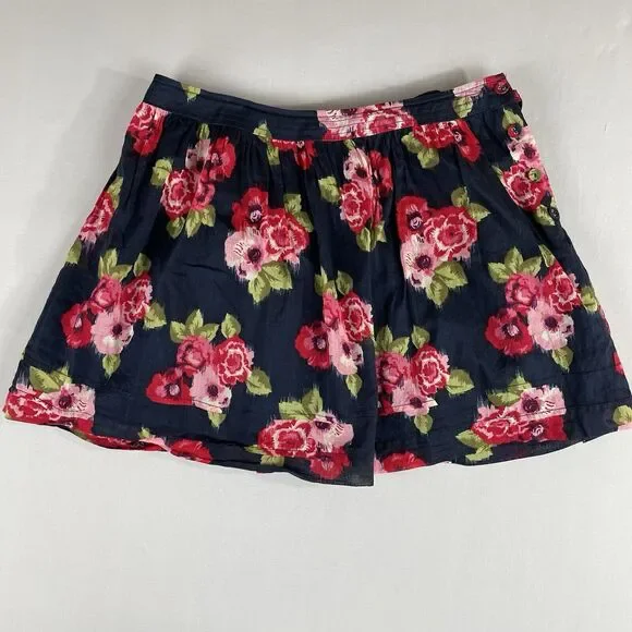 Heritage 1981 Pull On Full Mini Skirt Women’s M Blue Pink Floral Dbl Lined Vtg