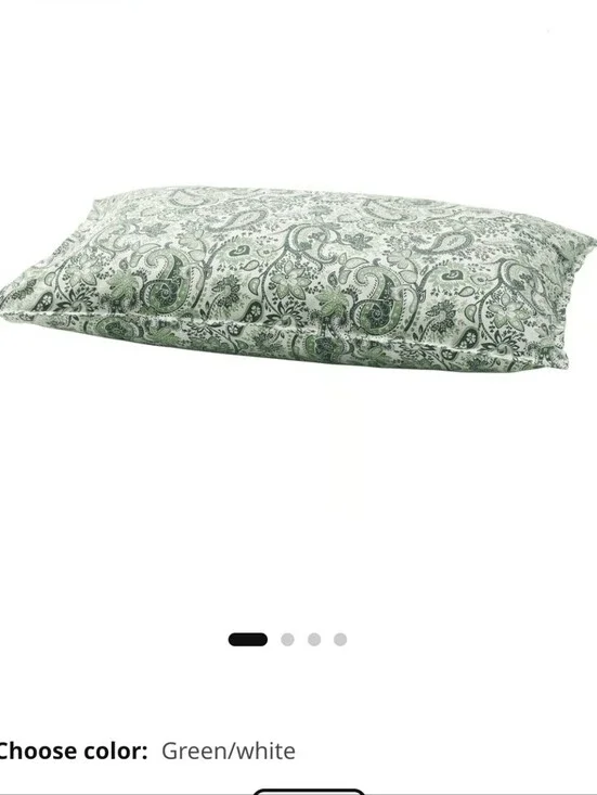 Ikea Rodgersia Green & White Paisley Pillowcase. Set Of 2. King Size