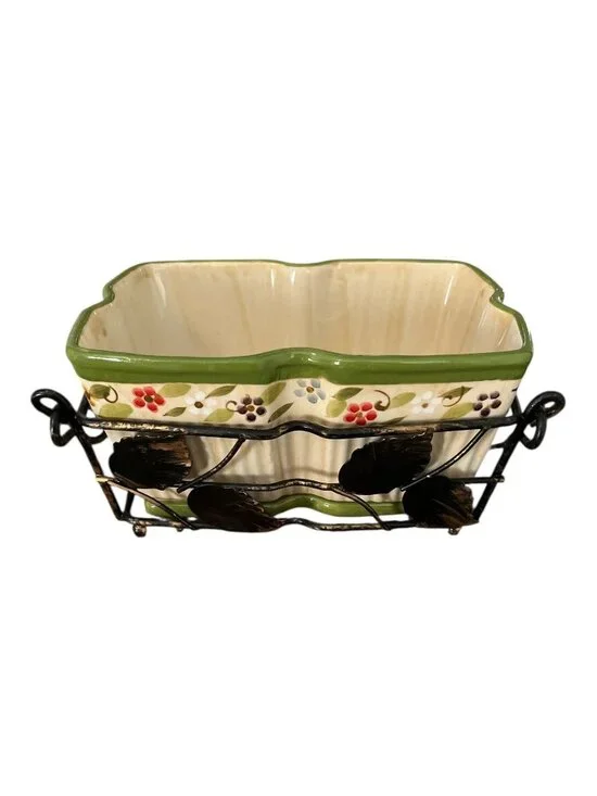 Temp-tations by Tara Floral Ceramic Baking Dish With Metal Rack 6.5 Inch Y2K