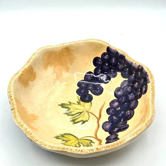 Bella Casa by Ganz Ceramic Bowl ~Grapes Design‎ ~ 9.5