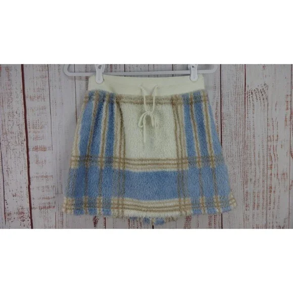 CALI 1850 Skirt Women Medium Plaid Fur Mini School Girl Preppy Academia