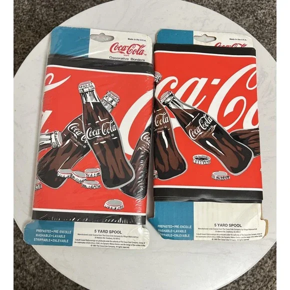 Genuine Vintage Red Coca Cola Coke Soda Bottles Caps Wall Paper Border Roll 30'